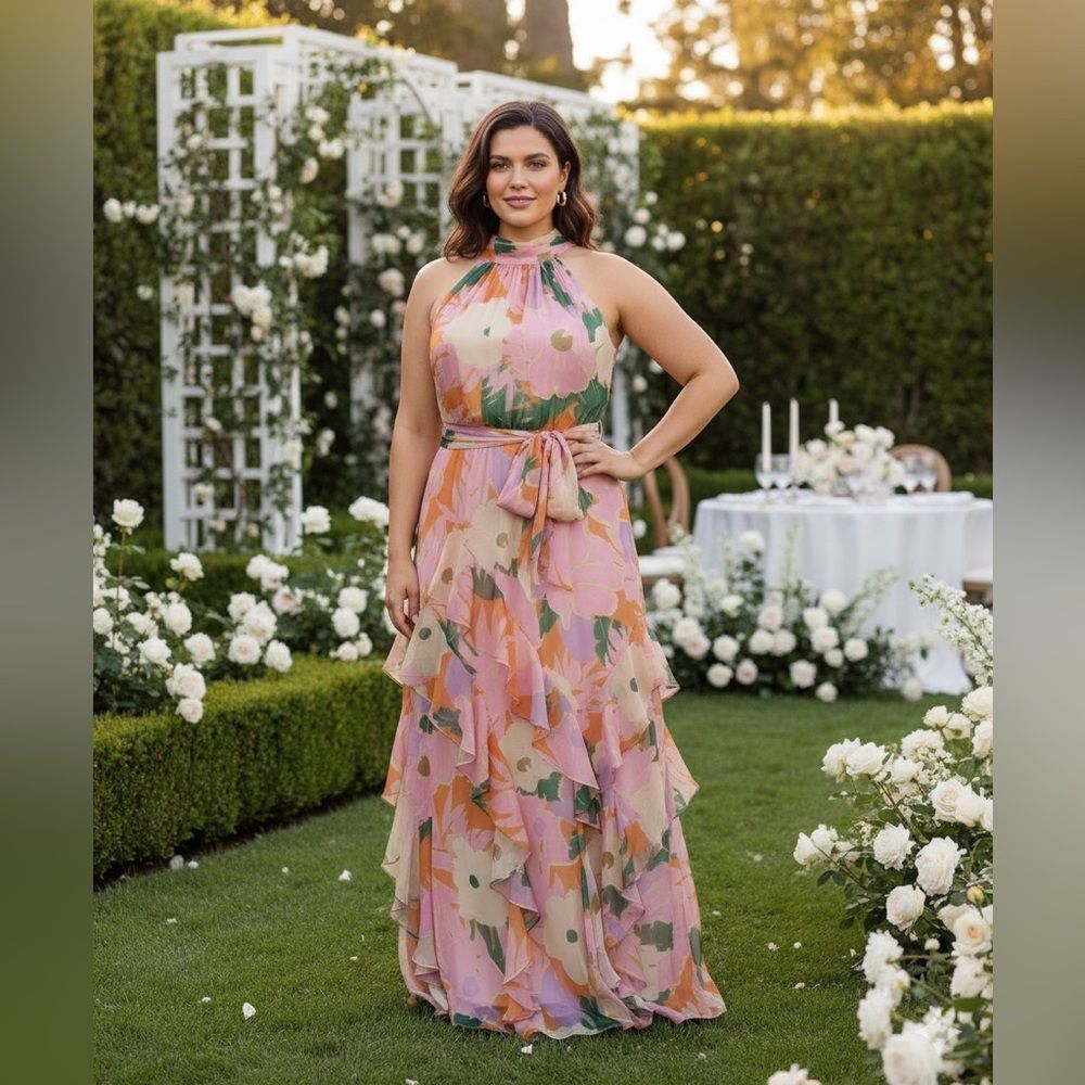 Alex Marie Floral Halter Maxi Dress - Size 18